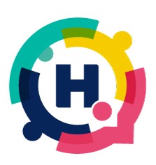 logo van Beleef Heemstede met een kleurige cirkel in turquoise, geel, roze en blauw die de verschillende onderdelen van Beleef heemstede aanduiden.